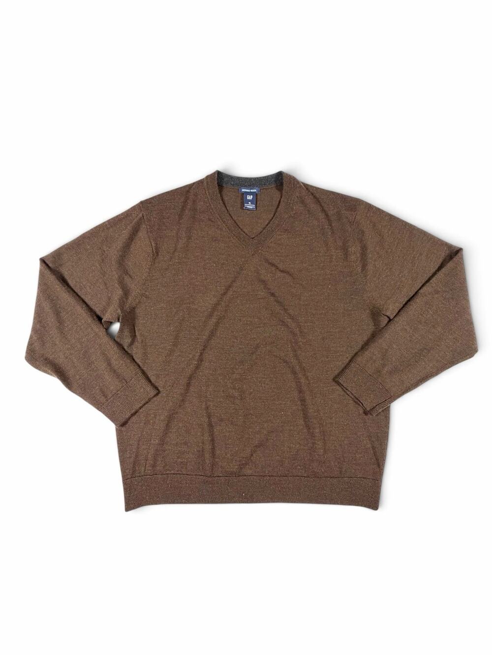 Gap Merino Wool V Neck Pullover Sweater Brown Size XL Mens